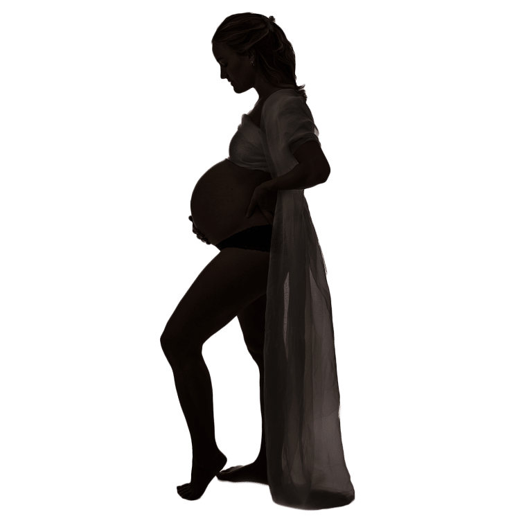 Bild p&aring; en gravid kvinna i profil Kvinna gravid med tvillingar och tv&aring; sm&aring; bebisar m&aring;lande p&aring; sin mage | Foto av Fotograf Link&ouml;ping